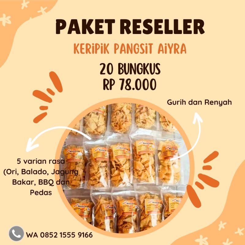 

Paket Reseller Keripik Pangsit Aiyra Home Made Termurah Boleh campur rasa