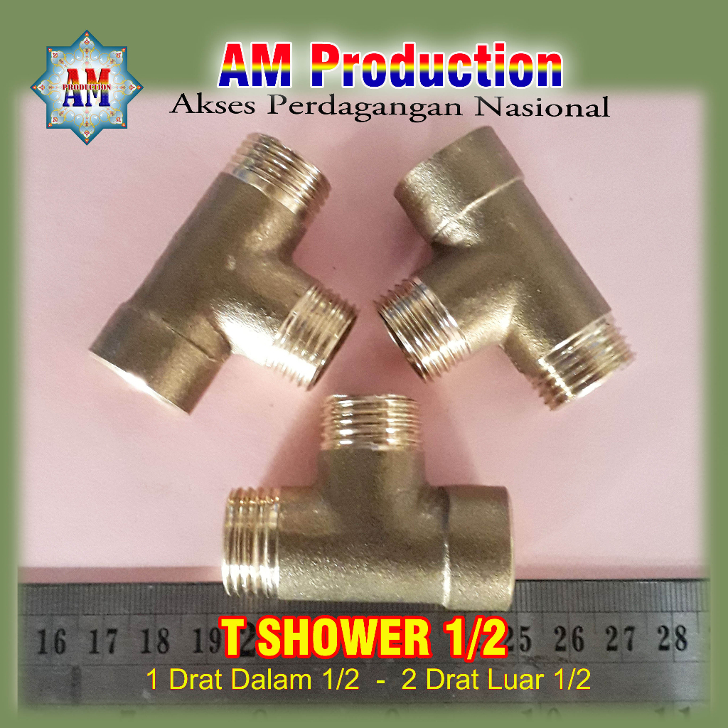 T Shower  1/2 Drat Luar 2, Drat Dalam 1 Aneka Logam Kuningan