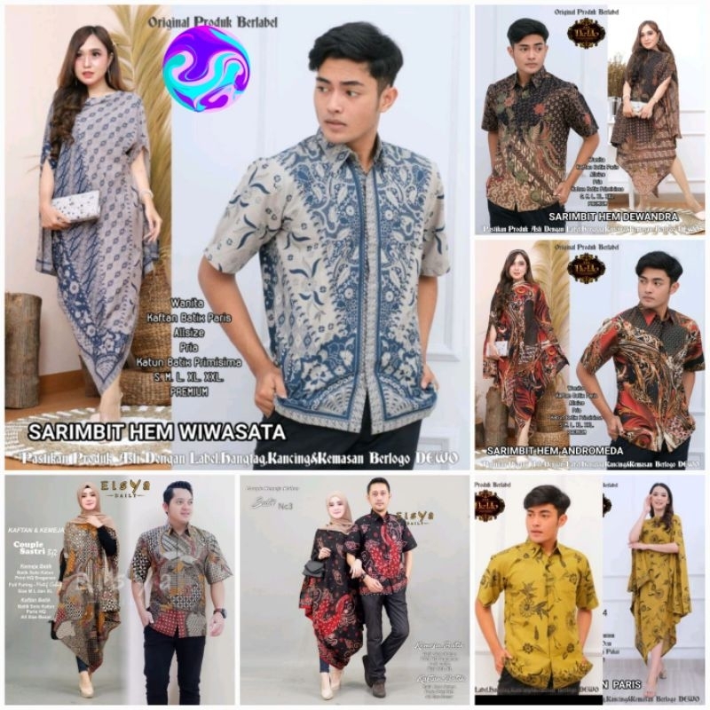 Couple Batik Kaftan Paris Neena ORI / Sarimbit Batik Solo Pria Lengan Pendek / Couple Sarimbit konda