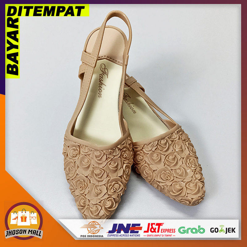 JM Flat Shoes Wanita Motif Bunga Tali / Sandal Jelly Wanita Fashion Style Korea / Sandal Sepatu Flat