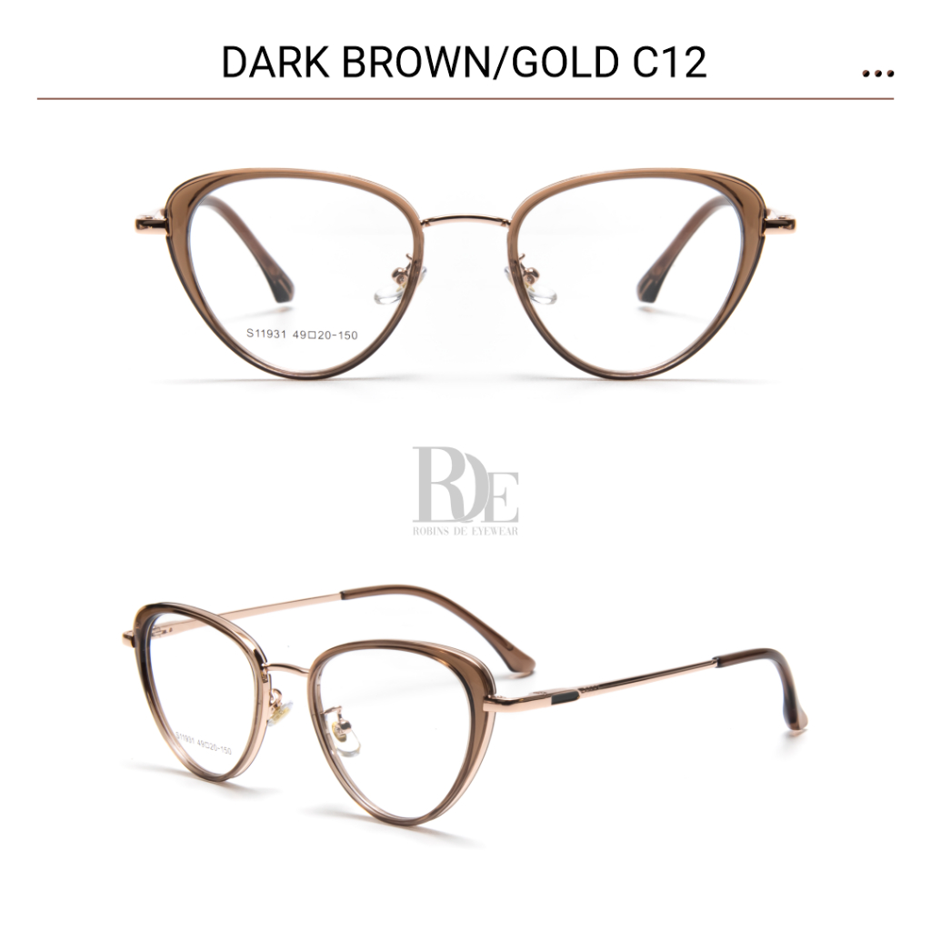 Robins kacamata Butterfly Anti Radiasi Komputer Frame Kacamata Bisa Minus Photocromic Bluecromic Fashion Wanita Terbaru S11931-Brown Gold