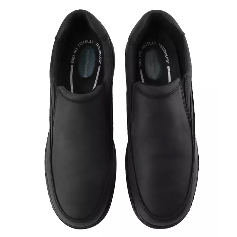 HM019 HUSH PUPPIES SEPATU SLIP ON KULIT PRIA ORIGINAL LEATHER ALL FULL BLACK HITAM POLOS