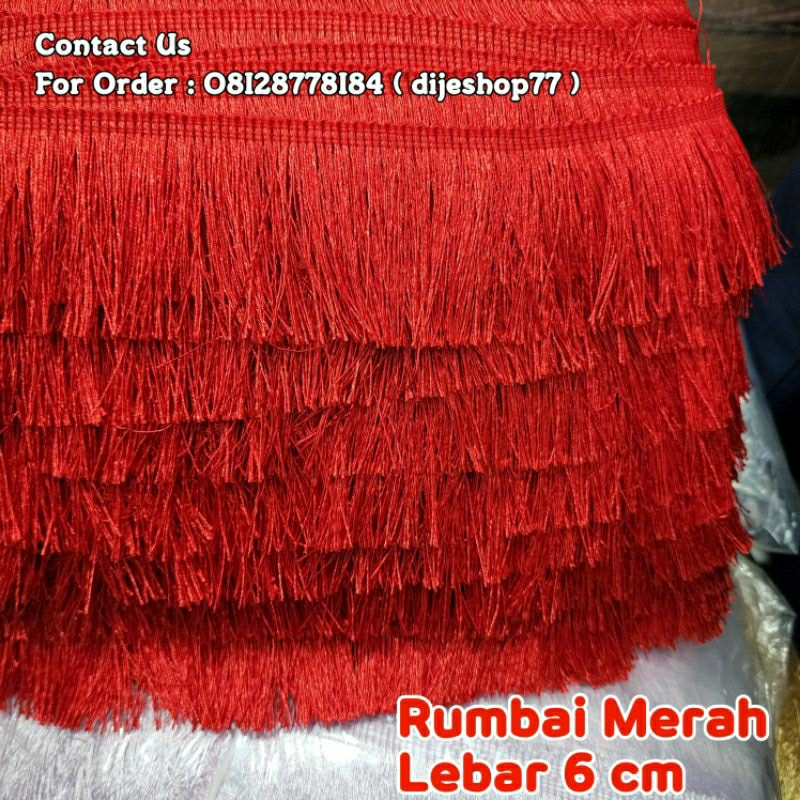 Renda Rumbai Mengkilap Lebar 6 cm / Rumbai Merah 6cm / Rumbai Mewah Berkilau / Rumbai Kostum / Rumba