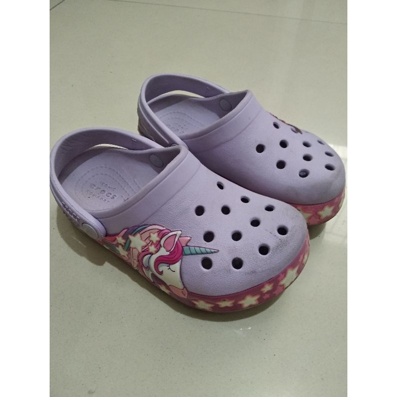 Sepatu Sandal Crocs Asli Unicorn purple size 10 Preloved