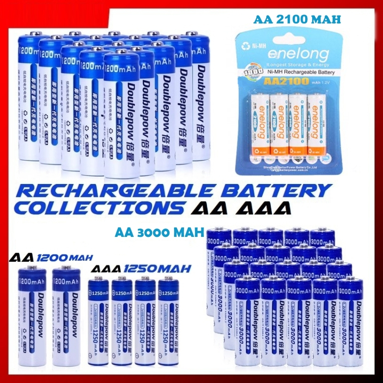 baterai AA dan AAA rechargeable doublepow enelong 2100MAH 3000MAH 1200mah 1250mah