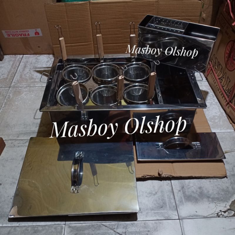 Dandang Mie Ayam Kotak 60x35x20 cm / Tong Bakso Mie Ayam / Lubang 6