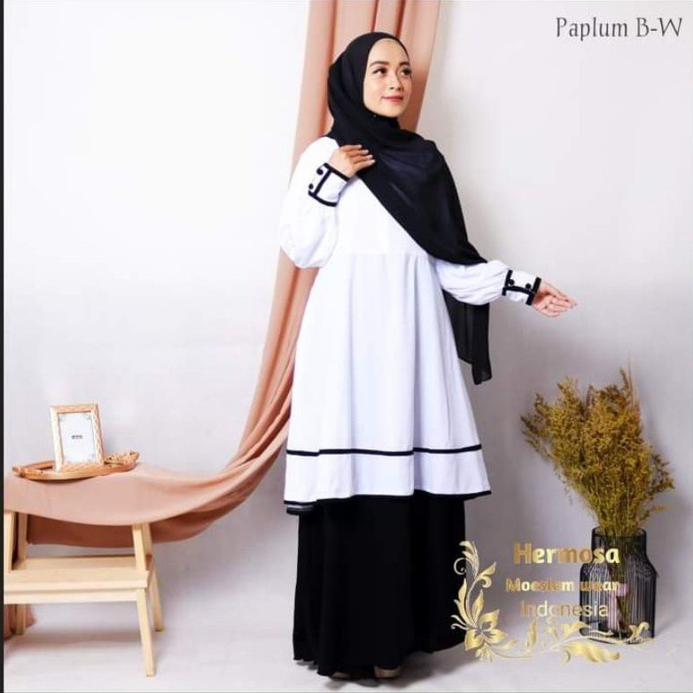 [Gamis hermosa] Gamis kantor hitam putih-gamis hermosa hitam putih-gamis office pns hitam putih