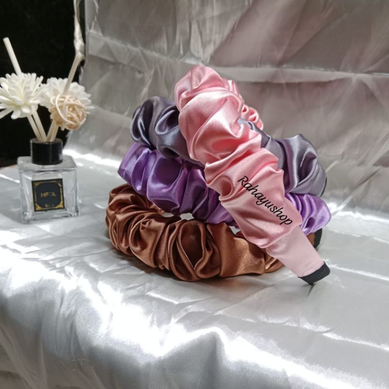 scrunchie Bando Besar/Bando Kerut Korea Satin Silk