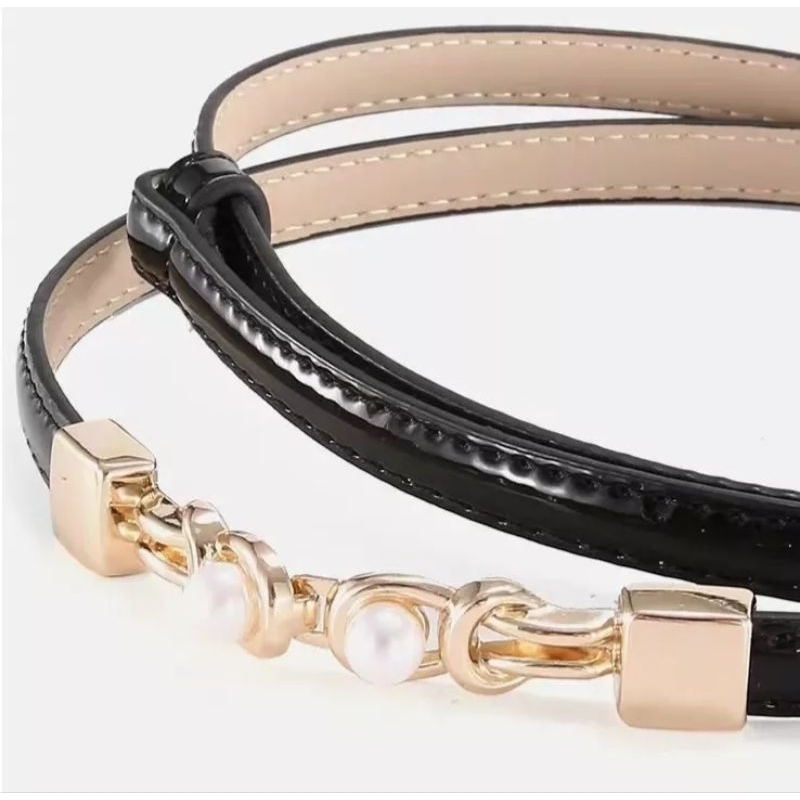 Ikat Pinggang Wanita Thin Mutiara Kecil Belt Fhasion Kulit Pu Gesper SabukL047