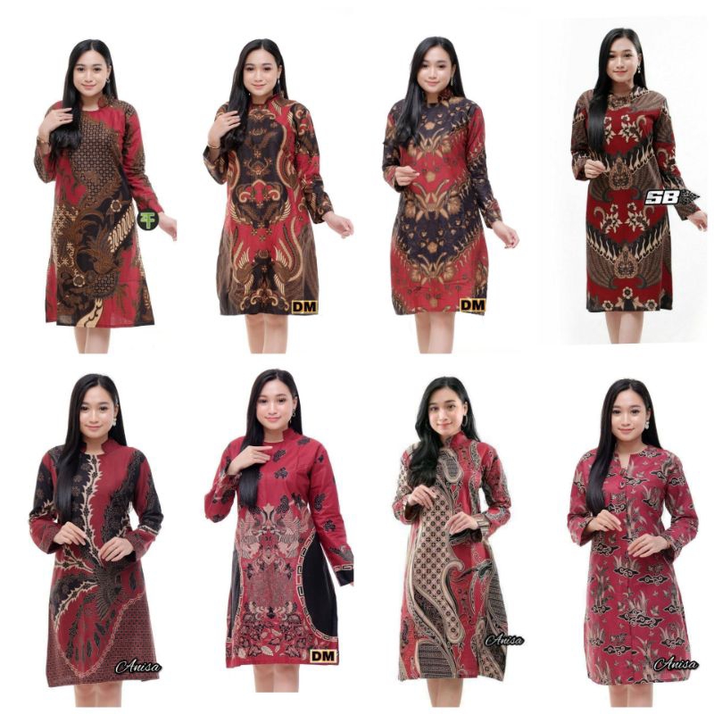 FREE ONGKIR TUNIK BATIK MURAH PEKALONGAN TUNIK BATIK MERAH MARUN ATASAN BAJU BATIK WANITA LENGAN