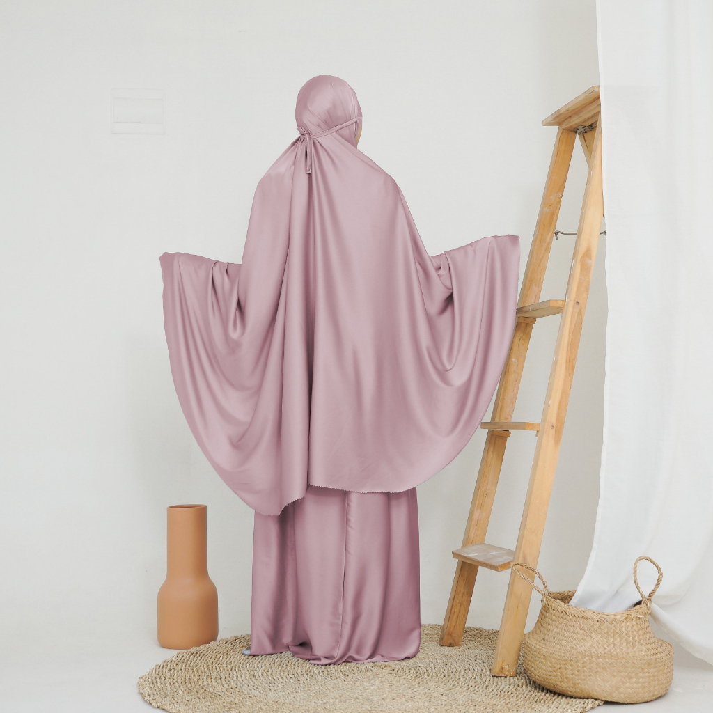 Mukena Travel Dewasa 2 in 1 | Mukena Maryam Series Crinkle Silk Premium (Cradenza) - DUSTY PINK