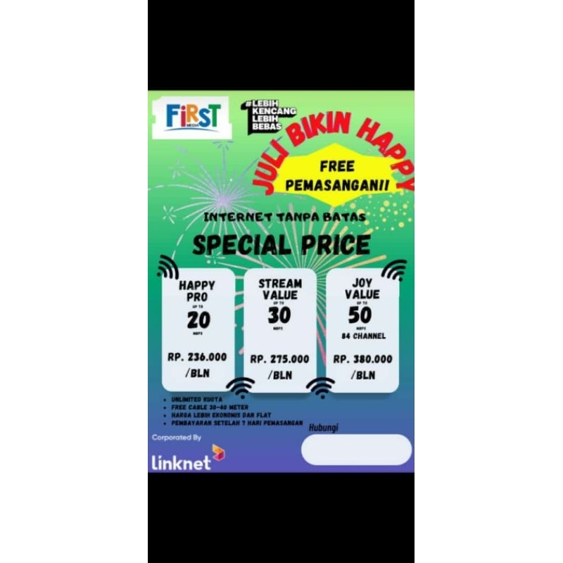 PROMO FIRST MEDIA 236RB/BLN GRATIS INSTALASI