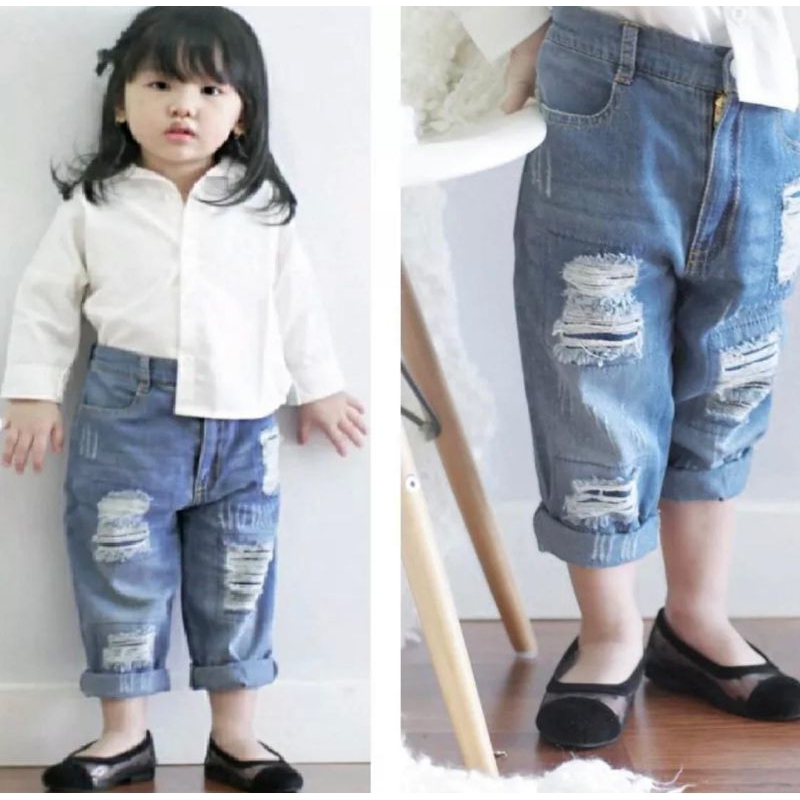 CELANA JEANS SOBEK ANAK PEREMPUAN/ASH RIPPED JEANS