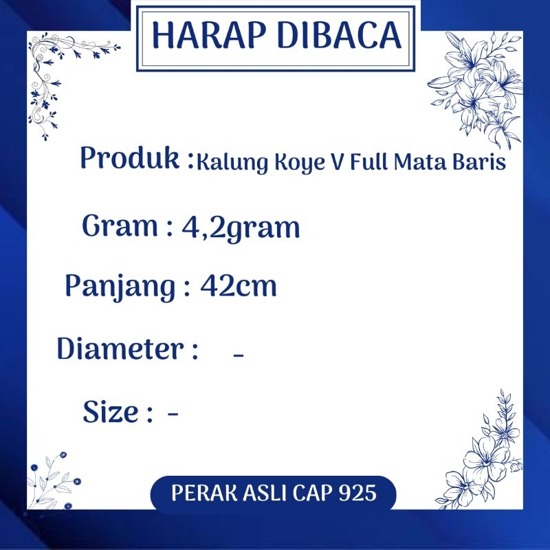 Kelung Koye V Full Mata Baris, Sepuh Emas Putih/Kuning, Perak 925