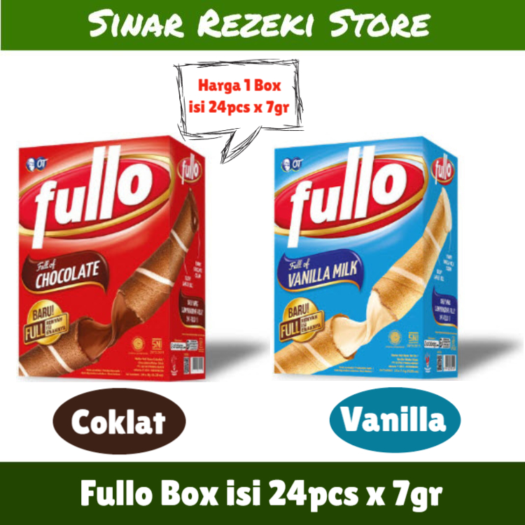 Wafer Fullo Box [24 Pcs x 7,5 gr] / Fullo Vanilla / Fullo Coklat / Wafer Fullo / Wafer Roll / Coklat