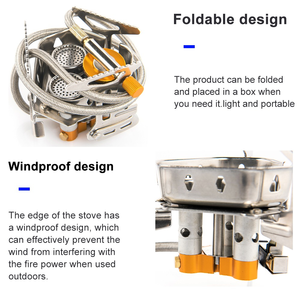 4500W Kompor UL Lipat Portabel Camping Stove 3 Burner 16cm dan adaptor