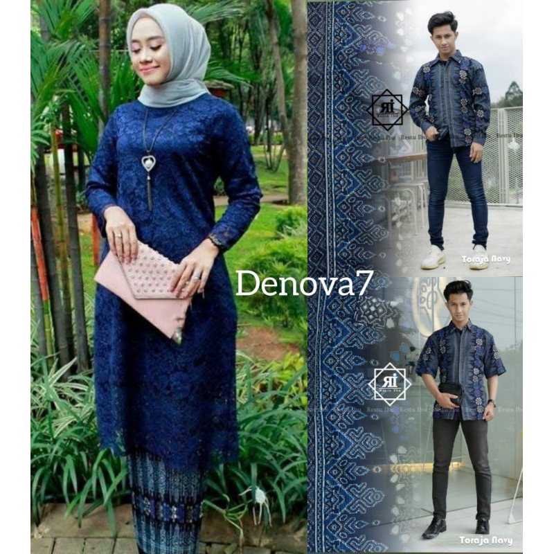 Couple kebaya Tunik Modern Warna Navy Dan Kemeja Batik Modern