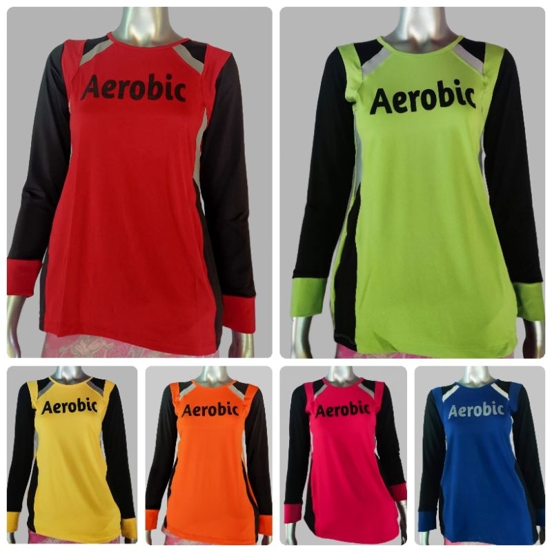 Baju olahraga senam wanita senam zumba aerobic gym fitness model lengan panjang