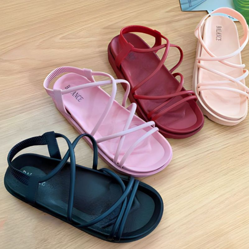 Sandal Gladiator Wanita Karet Jelly Tali Kecil Silang Balance 1990