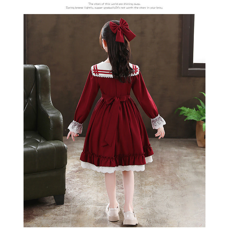babyfit 4-14thn baju dress remaja renda putri lolita princess merah putih cute style beludru corduroy my-0709