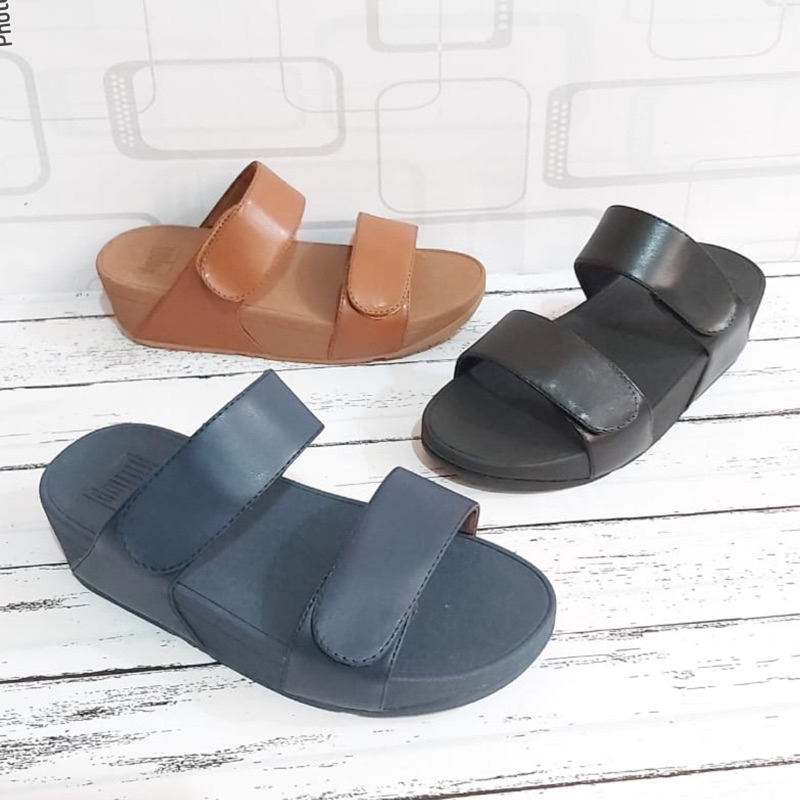 TERMURAH Sendal Fitflop Lulu Leather Slide / Slip on Fiflop / sandal wedges hak pendek / Sandal casual wanita / Sendal santai / Fitflop Cewek Kulit