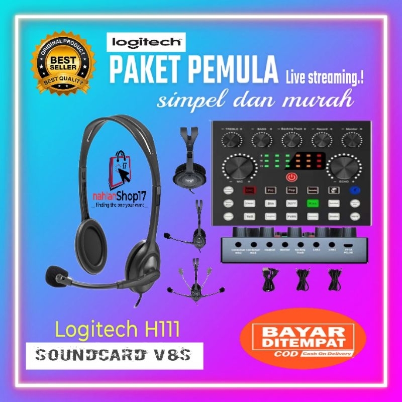 PAKET LENGKAP STREAMING SOUNDCARD V8S DENGAN HEADSET H111 / PAKET KOMPLIT SOUND CARD V8S LIVE STREAMING PODCAST