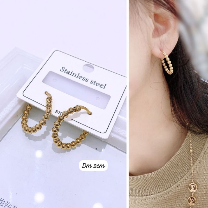 Anting Titanium asli mirip emas asli Premium Quality Anti Karat Anti Alergi Anting Stainless steel Ori At45