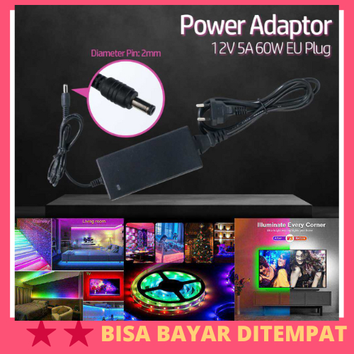 Power Adaptor 12V 5A 60W EU Plug untuk LED Strip / Power Adaptor Adapter Adaptor Adapter Colokkan Co