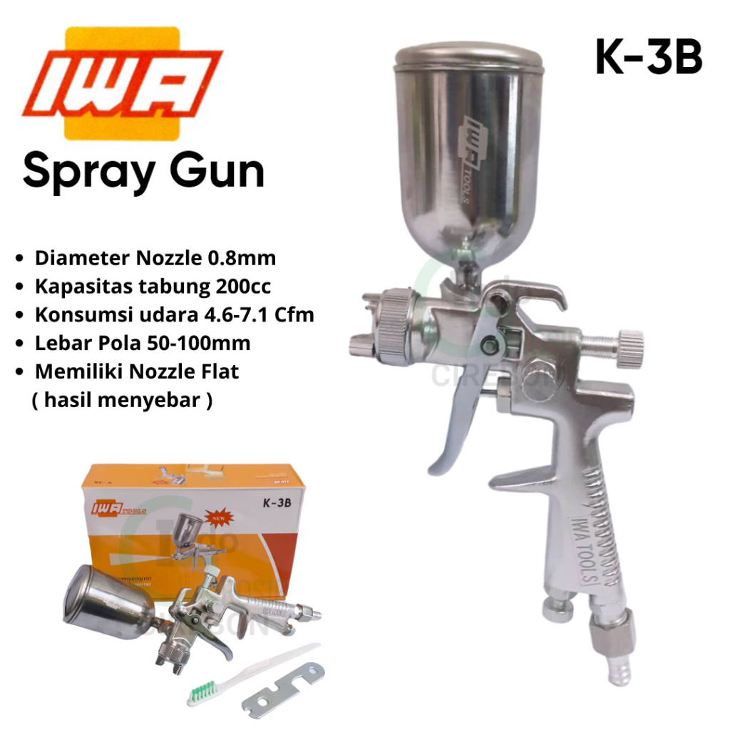 IWA Spray Gun K-3B Semprotan Cat Kompresor Tabung Atas 200 ML Cat Semprot Angin Cat Minyak Mobil Mot