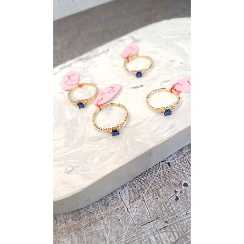 Cincin Solitare mata biru Emas Asli 8K