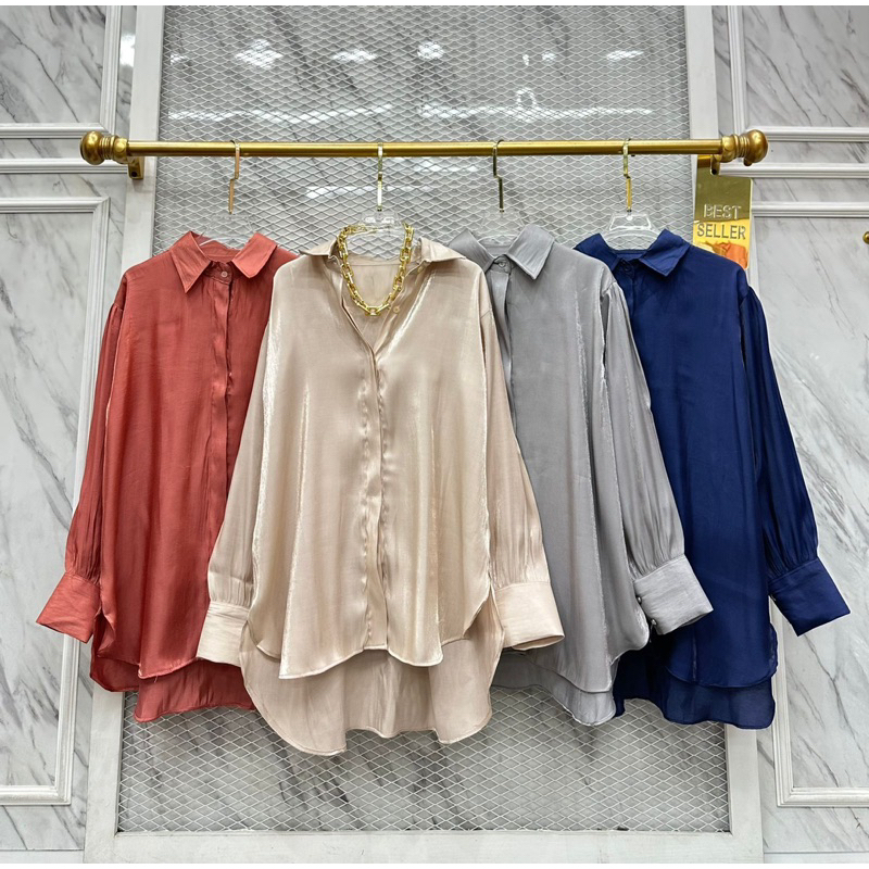 Blouse Shimmer Silk Oversize Premium | Kemeja Wanita