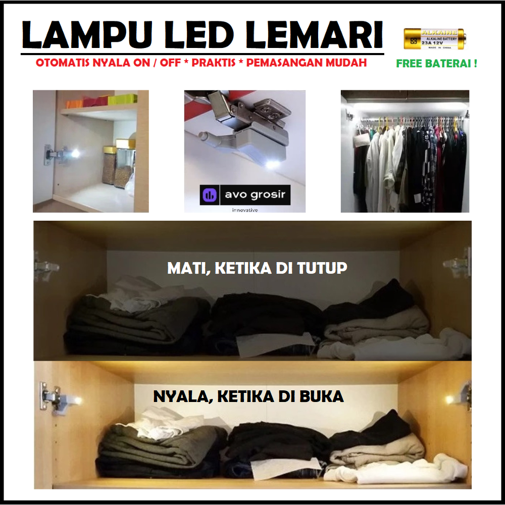 Lampu LED Engsel Lemari Otomatis Nyala + Free Baterai