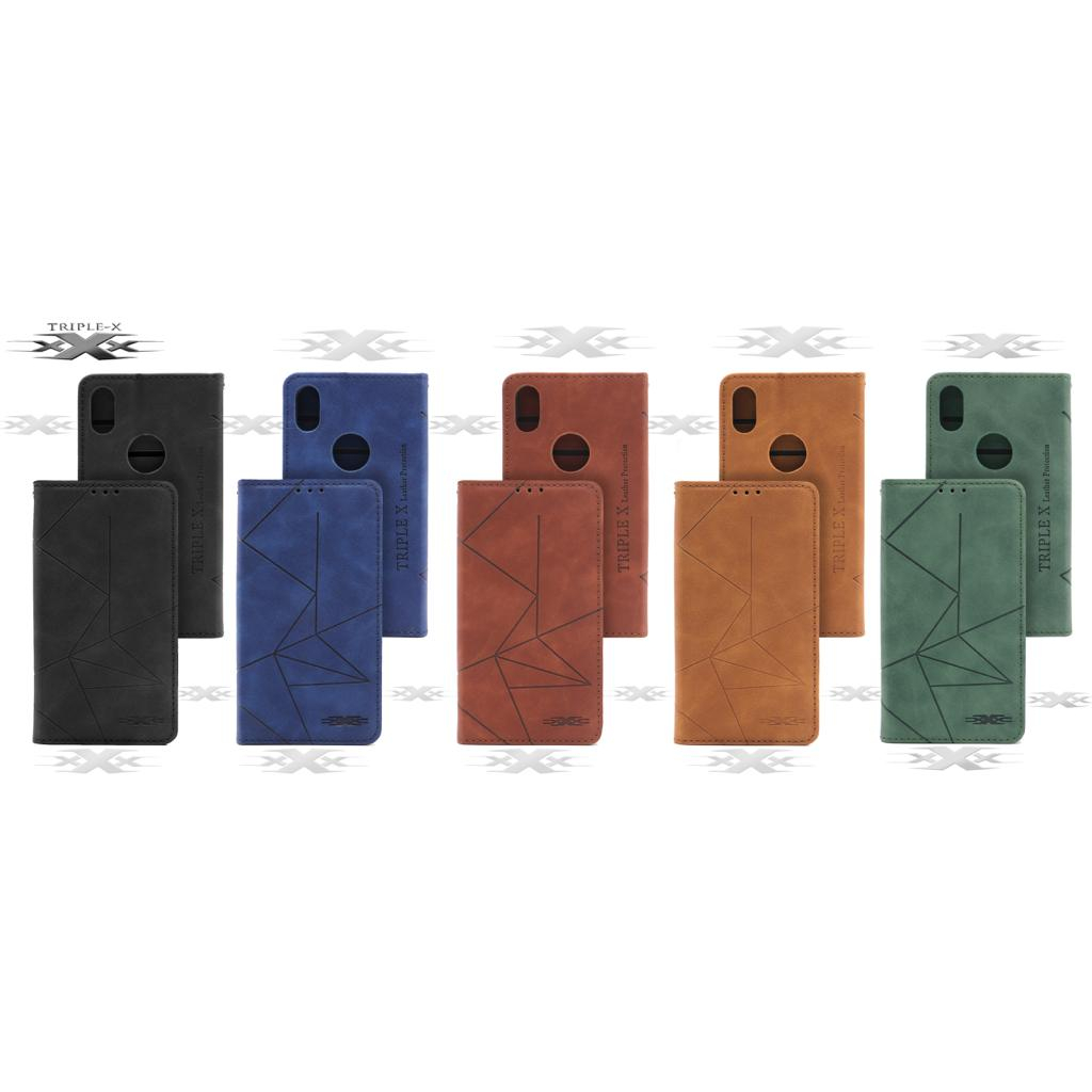 Flip case standing dompet magnetic motif garis oppo a53s