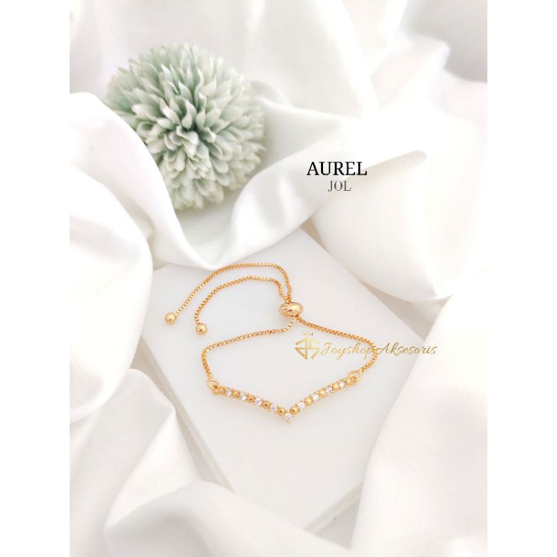 Joyshopaksesoris Gelang Wanita Model Serut Permata Aurel Antikarat Titanium Lapis Emas