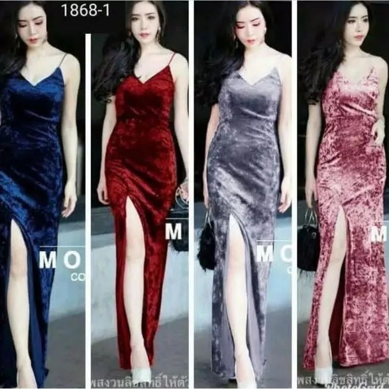 BEST SELLER MAXI- DRESS -LONGDRESS- VELVET 2686 BLUDRU SLIT / GAUN PESTA /PARTY/BODYCON BELAH SAMPIN