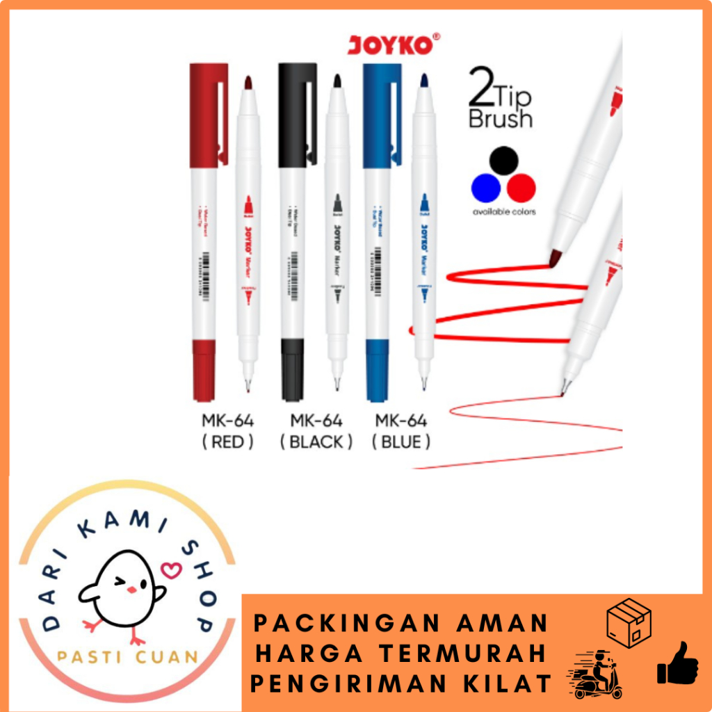 

JOYKO PERMANENT MARKER / SPIDOL / PENANDA BERWARNA MK-64 DUAL TIP HITAM MERAH BIRU 1 PCS