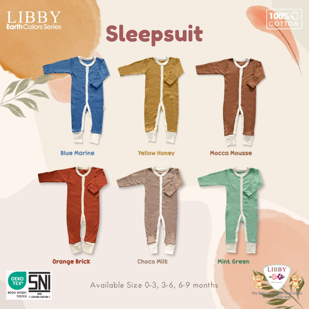 LIBBY EARTH COLORS SERIES SLEEPSUIT POLOS BABY 0-9 MONTH TERBARU