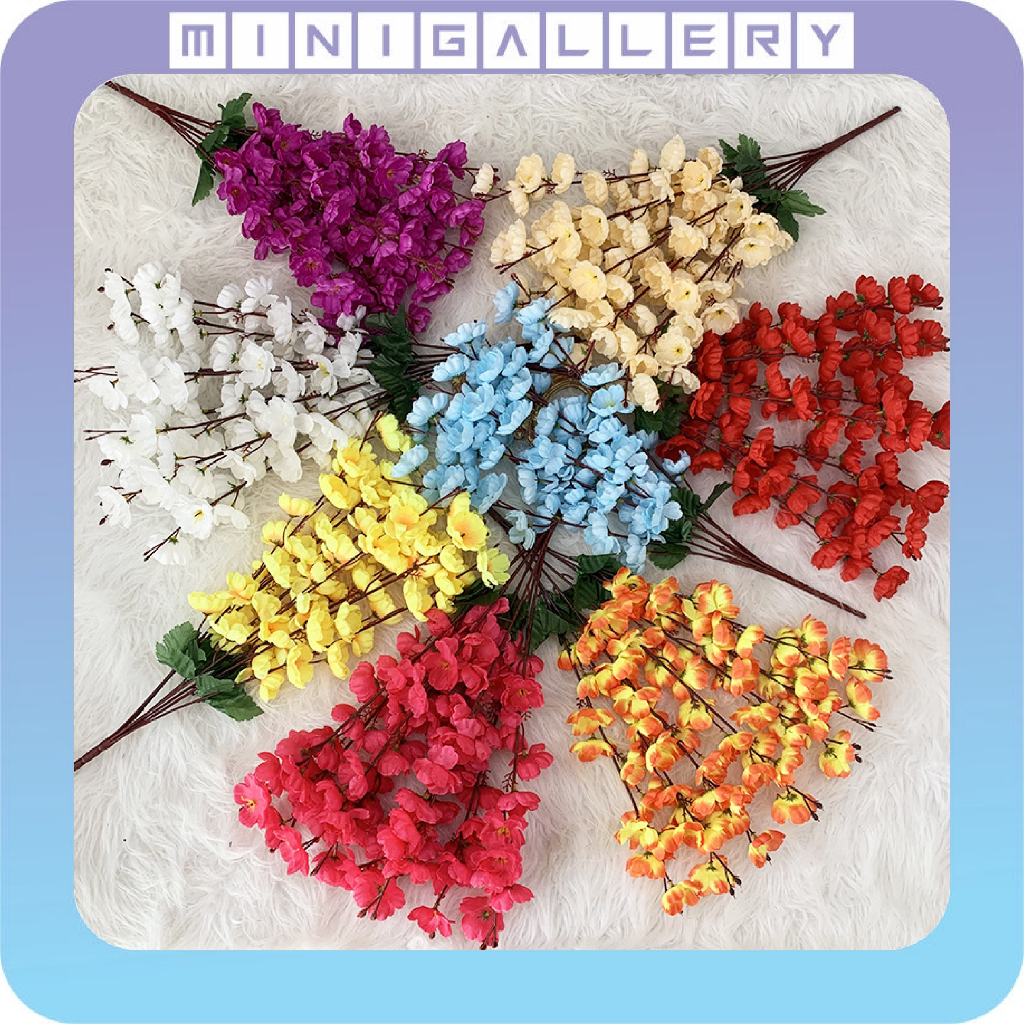 Bunga Cherry Blossom Tangkai Plastik Artifisial Daun Sakura Artificial Meihua Meihwa Imlek Tanaman Hias BG33