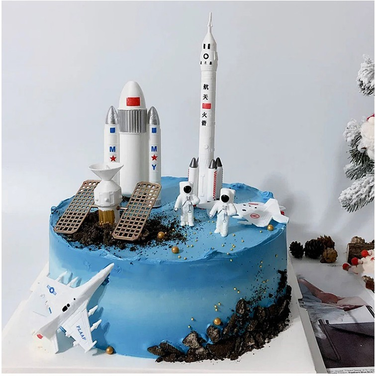 Topper Figure  Cake ROCKET Hiasan  Motif Roket Astronot Space Set 7pcs