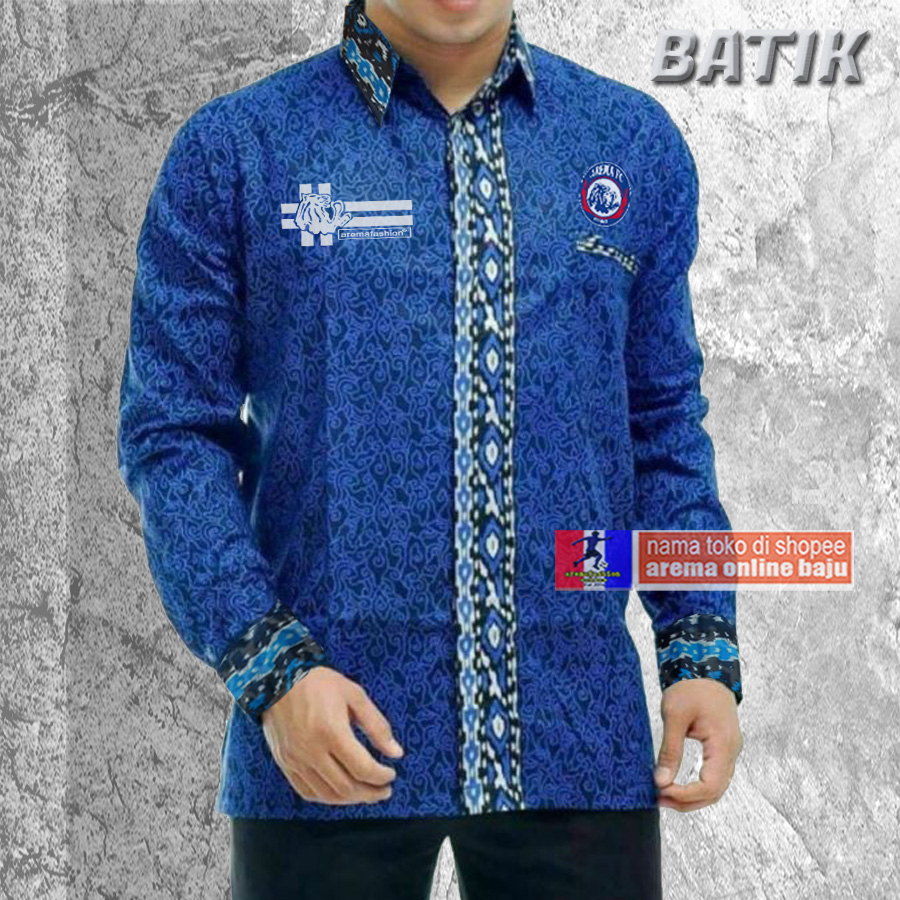 BAJU KEMEJA BATIK AREMA  LENGAN PANJANG  BIRU aremafashion online baju ULTAH AREMA 36 TAHUN