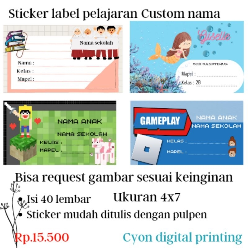 

sticker label buku, sticker buku custom nama