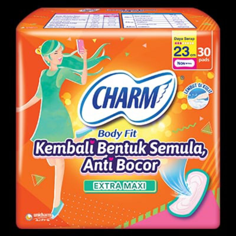 Charm body fit 23cm extra maxi Non Wing isi 10 20 30 pads
