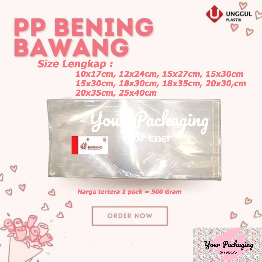 PP Mika Bening Kaca Bawang Size Lengkap Kantong PP Mika Bening TEBAL  0.10 Micron 500 Gram