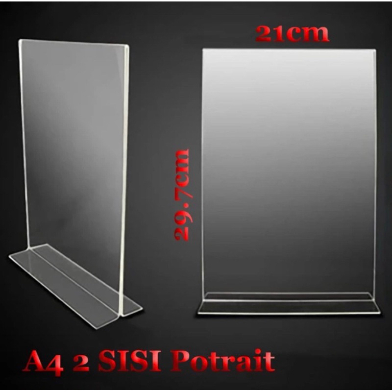 

Akrilik bening display tent card a4 potrait modelT uk 21x30cm tempat Brodie tebal 2mm