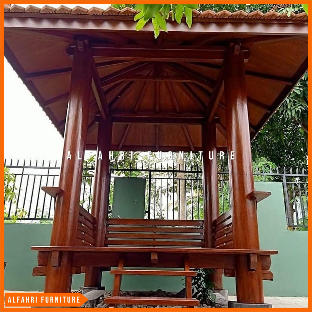 Gazebo Kayu Minimalis 2x2 Meter | Saung Gasebo Taman Rumah Atap Genteng