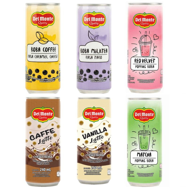 

(instant saja) Del Monte Delmonte Drink Boba minuman milk tea Caramel Cheese Taro red velvet matcha chewy coffee vanila