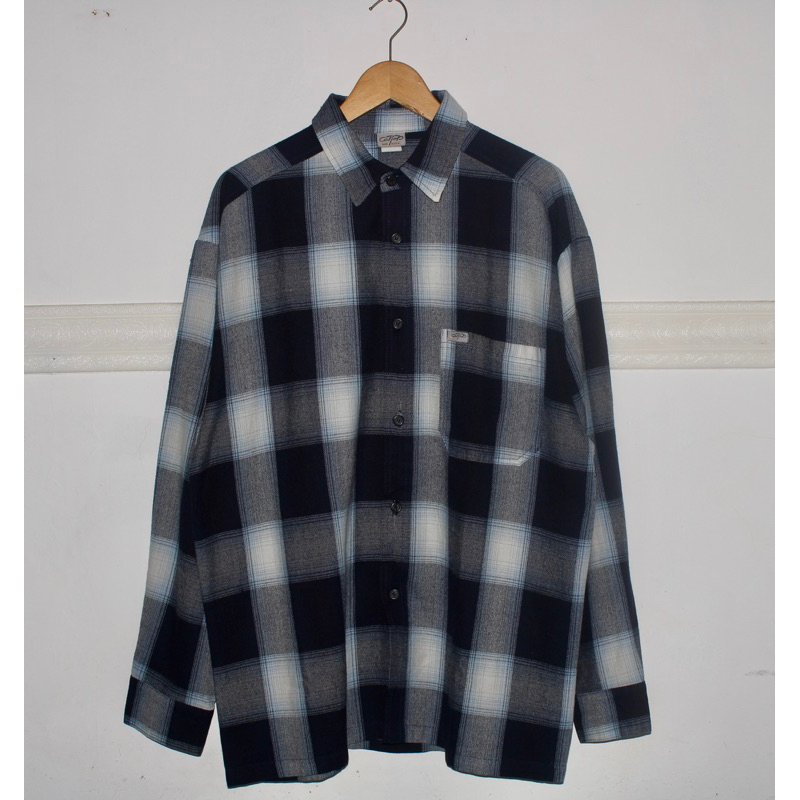 Flanel / Kemeja Caltop Veterano Biru Darknavy Putih Made In Usa