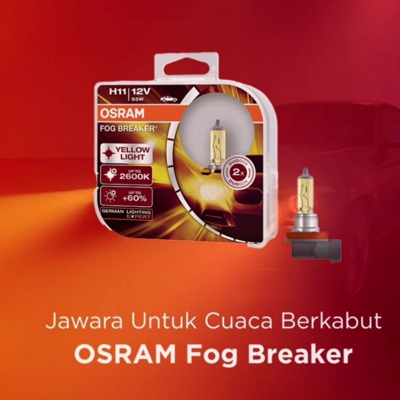 Bolam Bohlam Lampu Original OSRAM H11 FBR Fog Breaker 12V 55W Yellow Light Foglamp Mobil