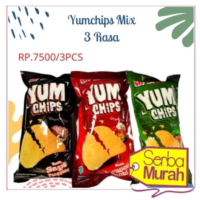 

3 Snack Cemilan YUM CHIPS Keripik kentang gurih dan renyah