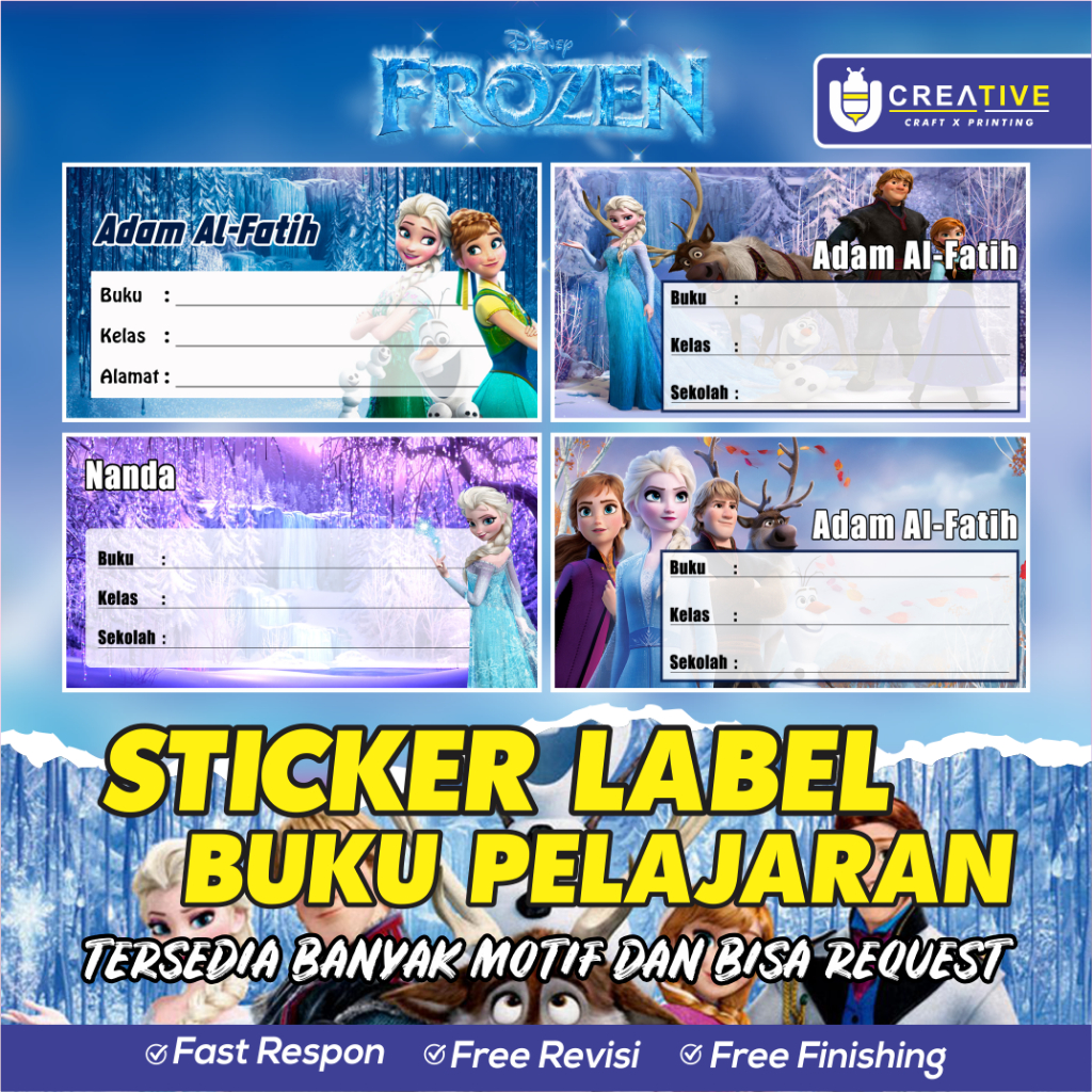 

Sticker / Label Buku Pelajaran Bisa Custom Nama (Isi 20pcs) Tema Frozen